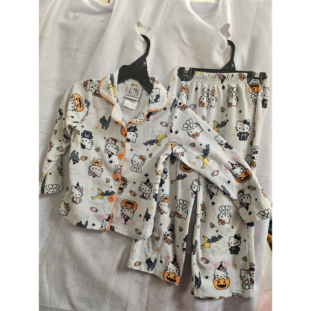 Hello Kitty Halloween Fleece Pajama Set Girls 4T Sanrio Pumpkin Bat Print White